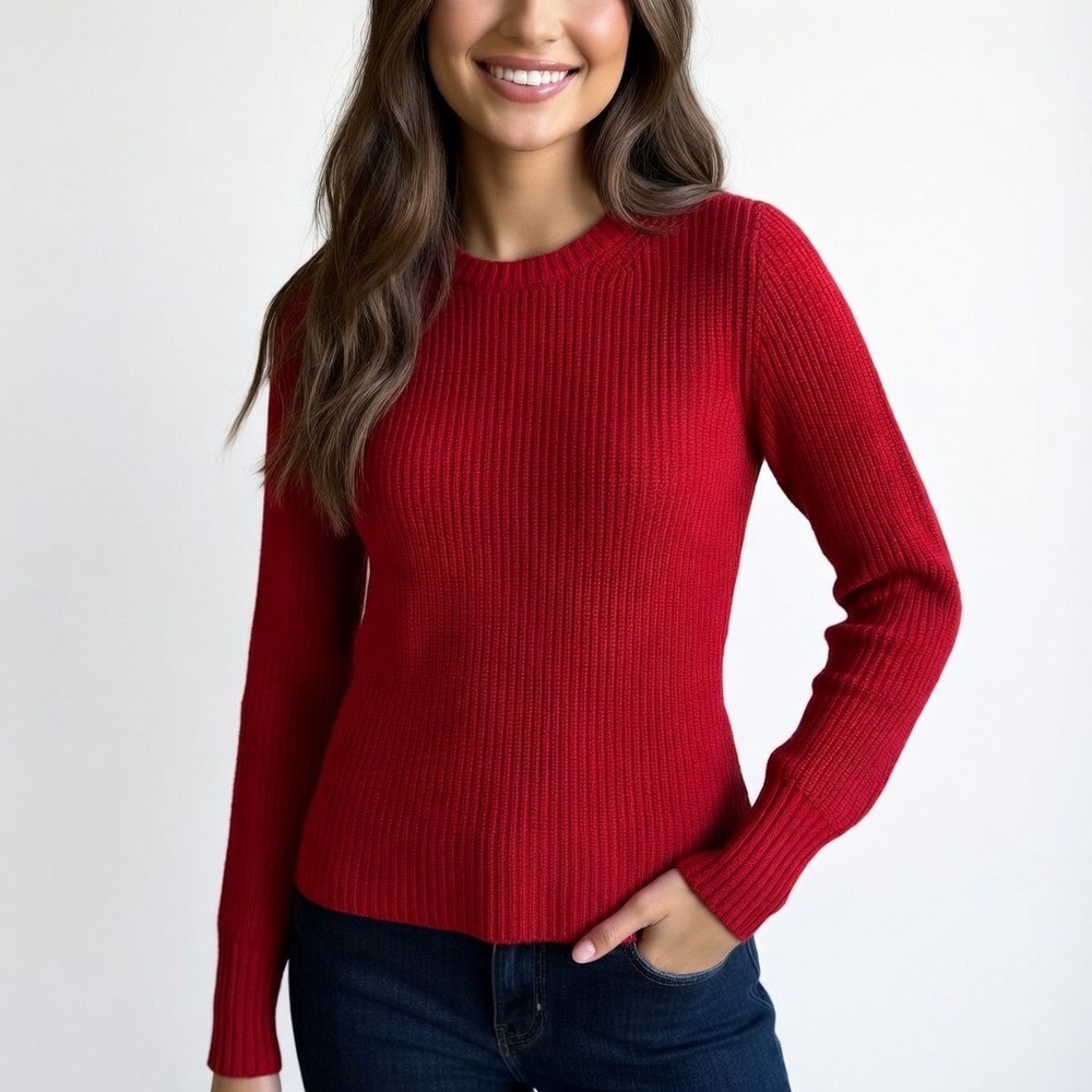 Tory Burch Red Ribbed Knit Long Sleeve Crew Neck Sweater Women's sizeโ XS/TP